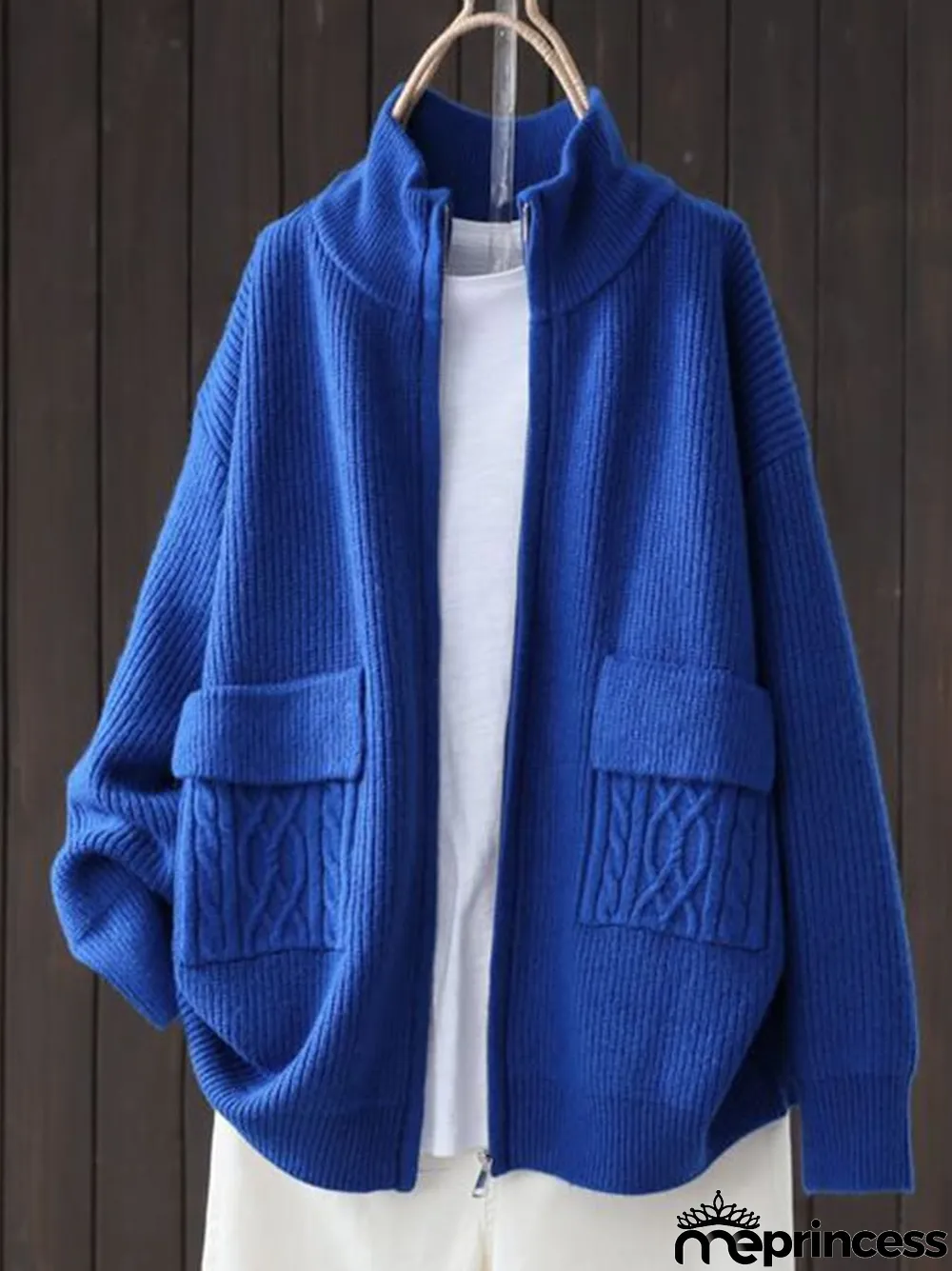 Women's Retro Literary Loose Casual Zipper Cardigan Sweater