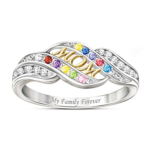 "Mom's Blessings" Personalized Crystal Birthstone Ring