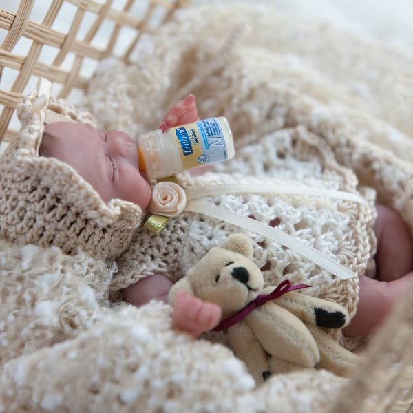Miniature Doll Sleeping Full Body SiliconeReborn Baby Doll, 6 Inches Realistic Newborn Baby Doll Named Bade