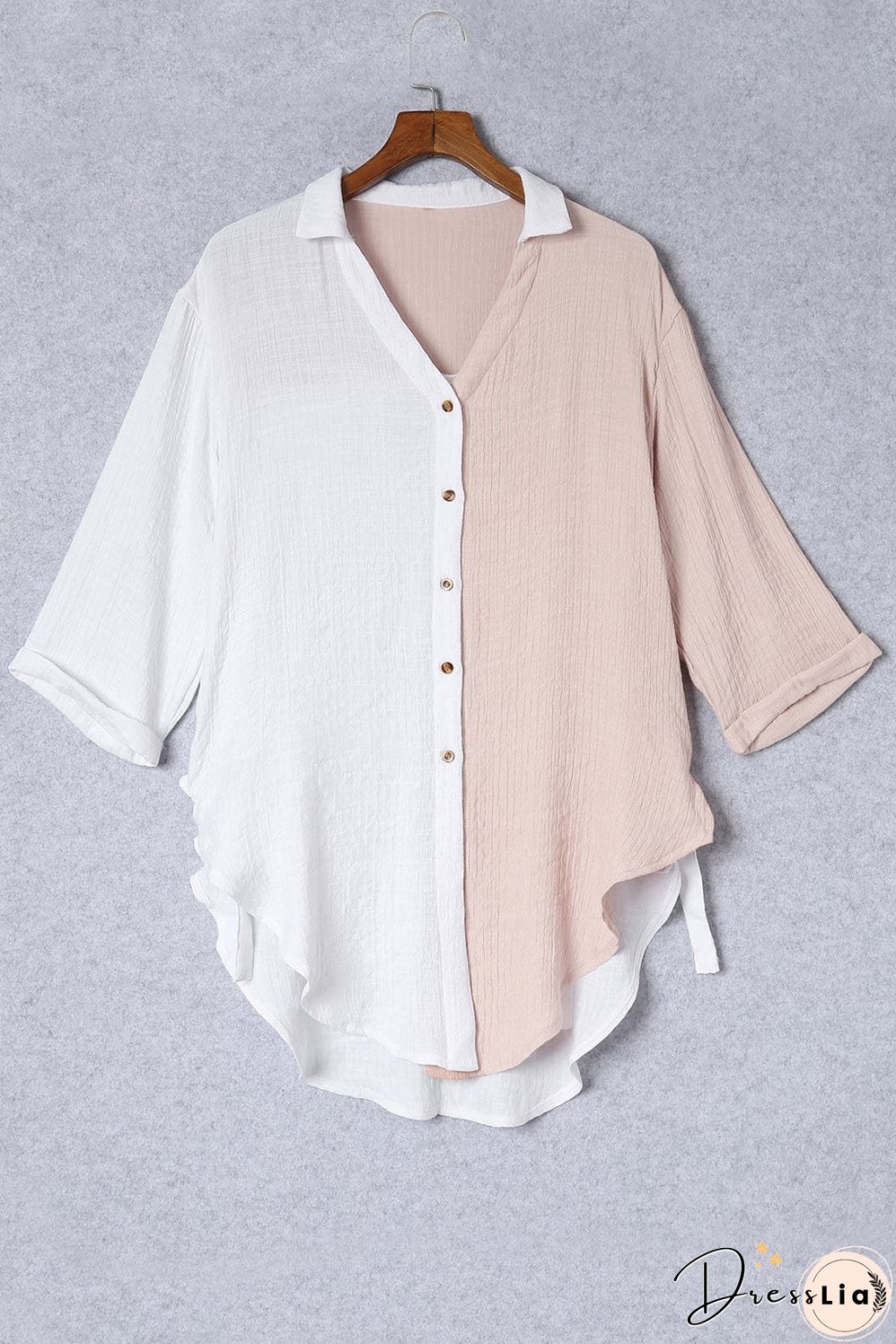 Three-Quarter Sleeve Linen Cotton Blend Top