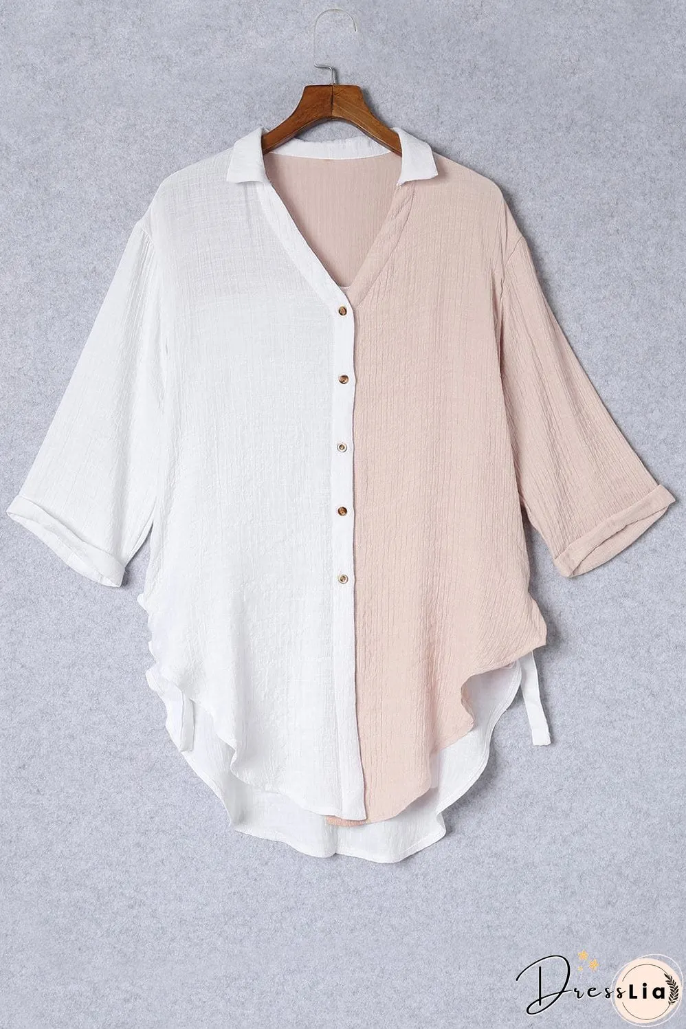 Three-Quarter Sleeve Linen Cotton Blend Top