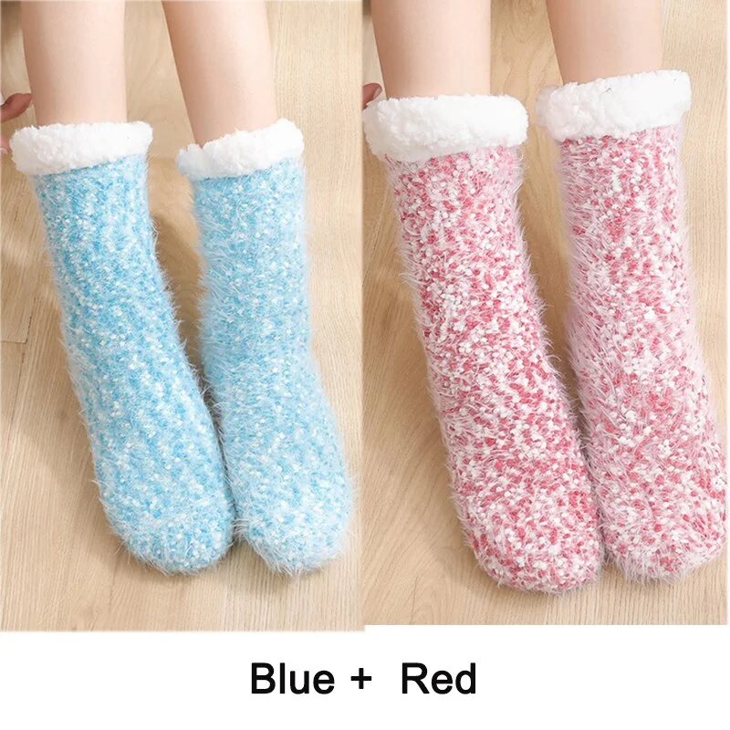2PCS Warm Floor Socks Women Winter Socks Thick Plush Non-slip Female Sleeping Home Sox Christmas Gifts Harajuku Design for Girls