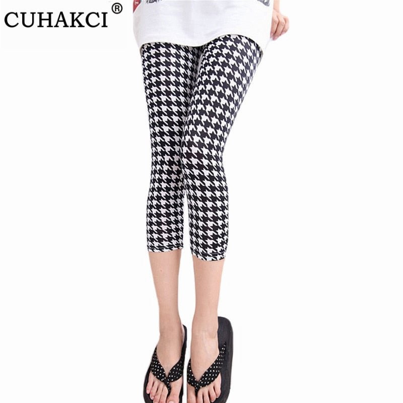 CUHAKCI Printing Pants Women High Quality Capris High Waisted Floral Lady's Fitness Leggings Seventh Elastic Slim Short Leggings
