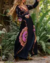Women's V-neck Sleeveless Embroidery Print Dress