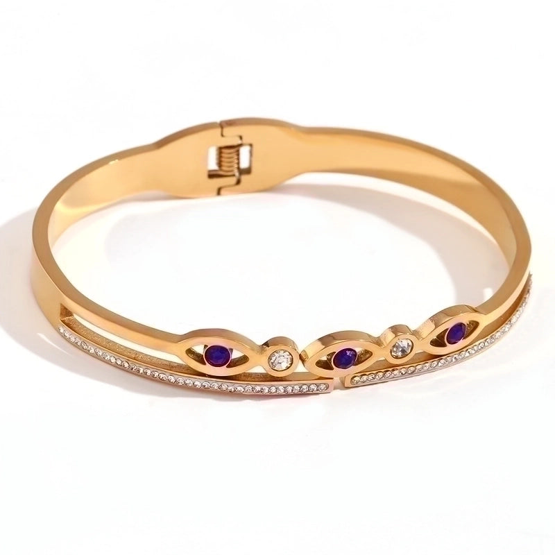 Classic Style Devil’s Eye Stainless Steel Plating Inlay Rhinestones 18k Gold Plated Bangle