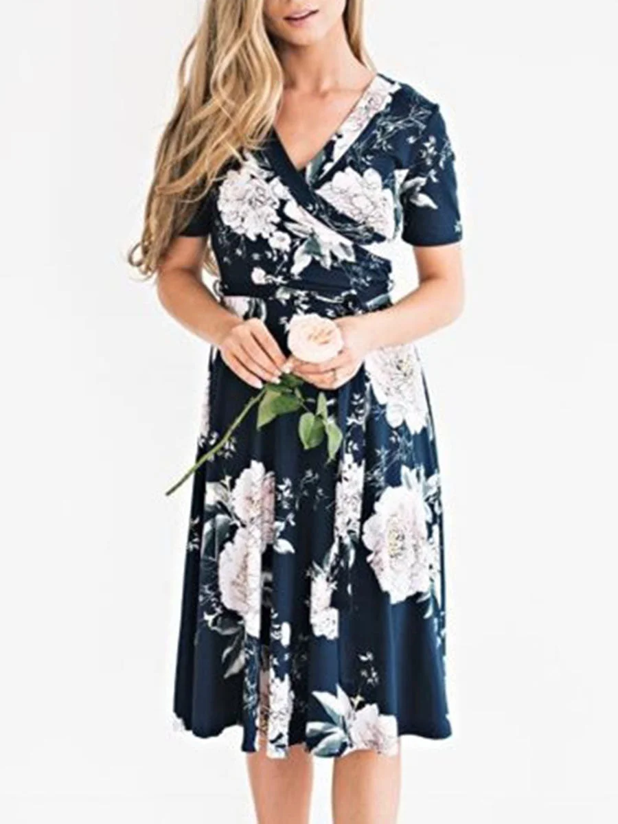 Cross V-Neck Floral Dress