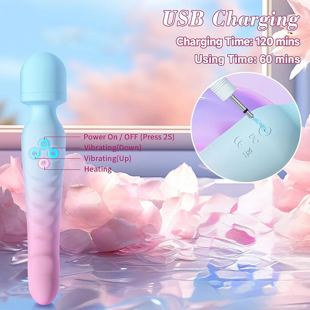 Aura – Heating Dual-Ended Wand Vibrator with Flexible Neck for Clitoral and Internal Stimulation