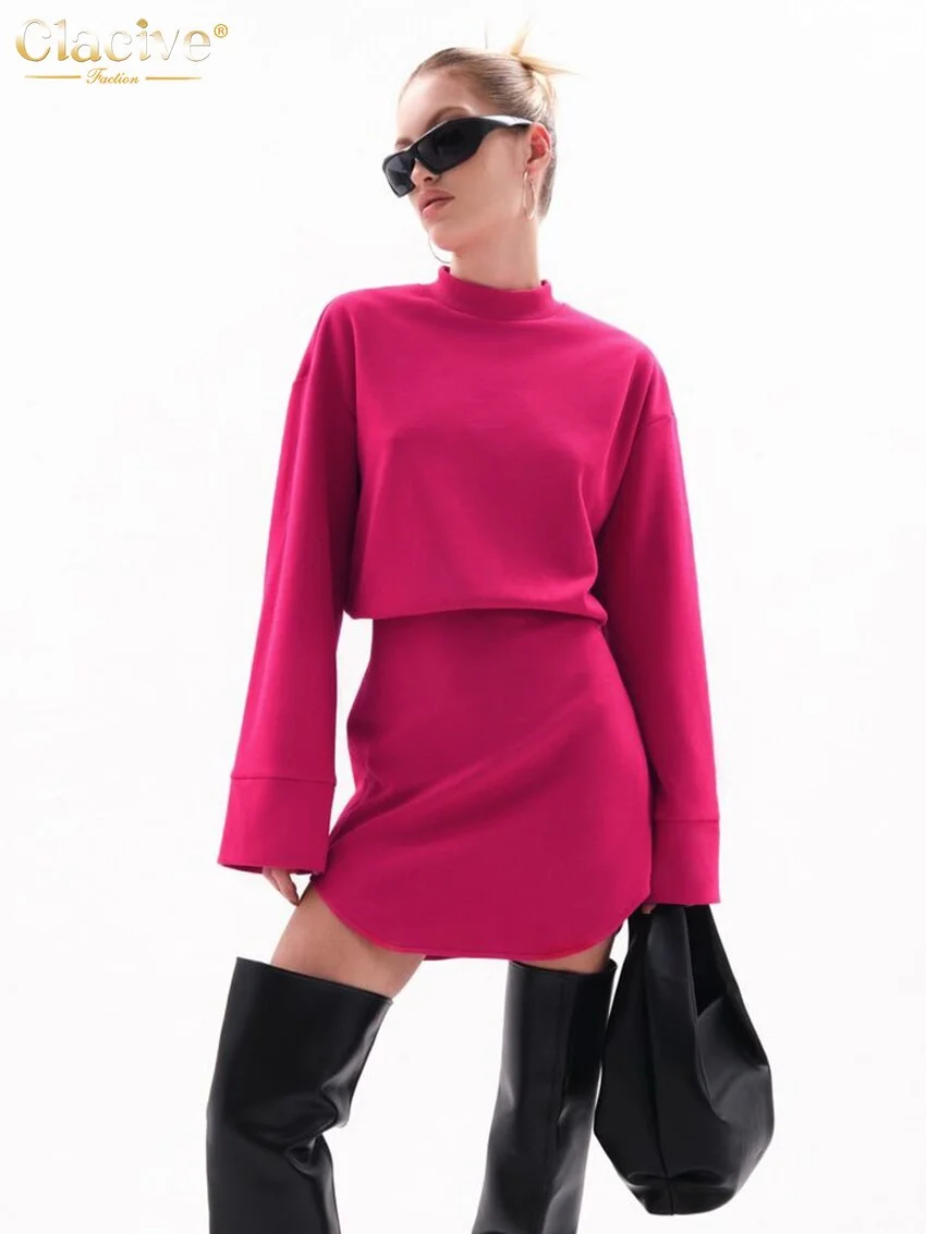 Toloer Fashion Pink Dresses For Women 2022 Casual Stand Collar Long