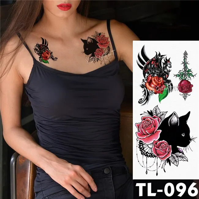 Sdrawing Transfer Black lace bright butterfly Pattern Temporary Tattoo Sticker Chest totem body art Waterproof Fake Flash Tattoo