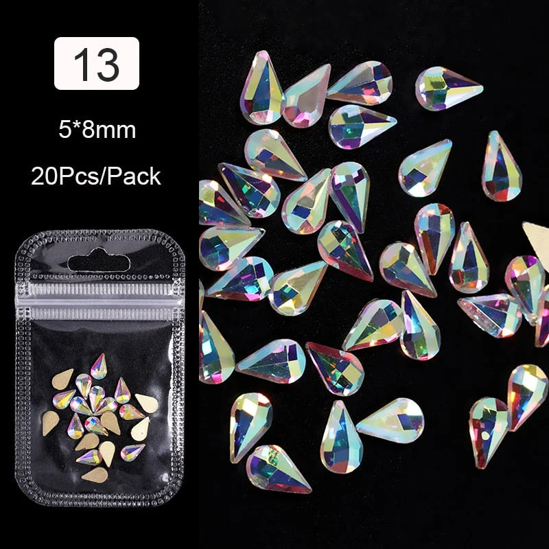 Crystals Clear AB Glass Rhinestone Stones Solid Flat Back Nail Ornaments Colorful Granular Three-Dimensional Nail Art Decoration-Nail Inspo
