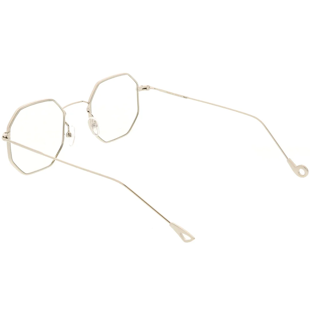 Premium Geometric Octagon Eyeglasses Ultra Slim Metal Clear Flat Lens 49mm