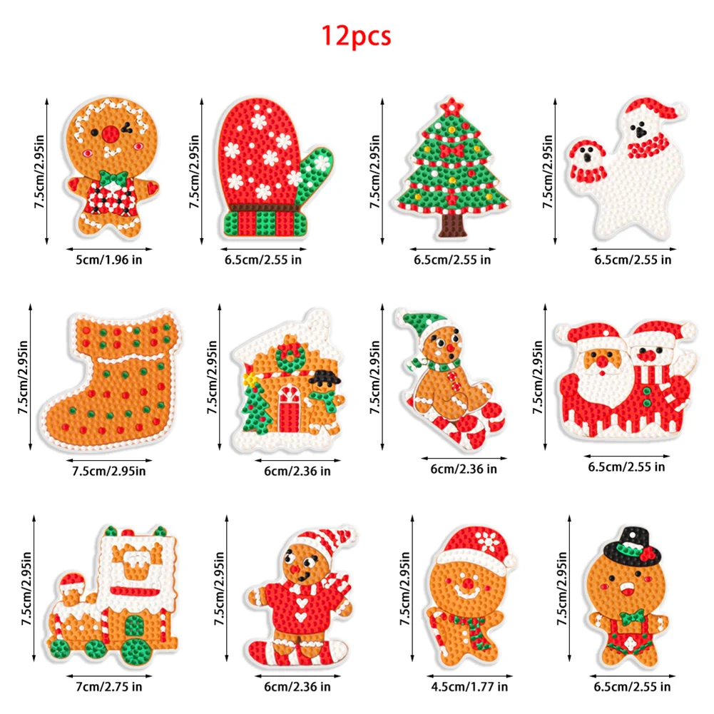 12Pcs DIY Acrylic Christmas Hanging Diamond Painting Art Kits for Christmas Tree