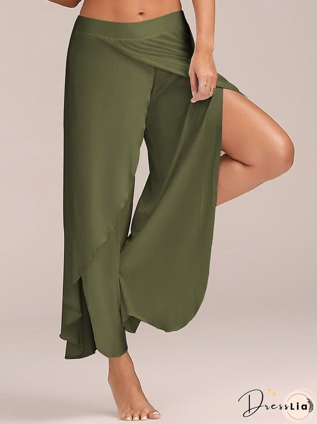 Women's Culottes Wide Leg Chinos Pants Trousers Baggy Black White Wine Mid Waist Basic Casual / Sporty Casual Daily
