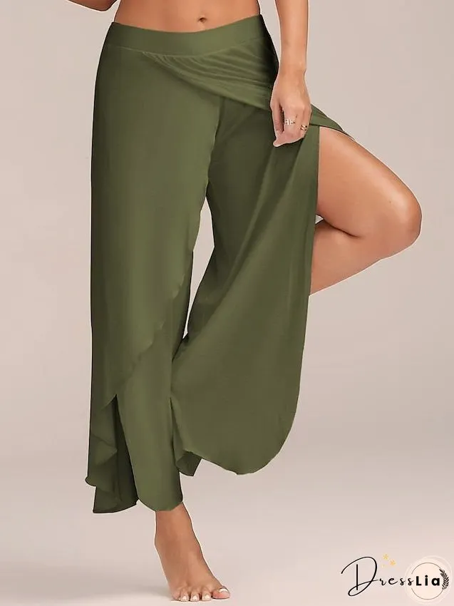 Women's Culottes Wide Leg Chinos Pants Trousers Baggy Black White Wine Mid Waist Basic Casual / Sporty Casual Daily