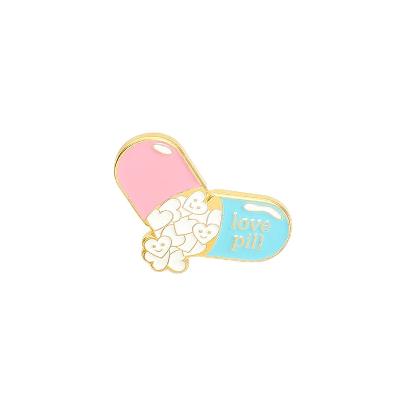 Cartoon Style Pin Capsule Medicine Bottle Alloy Stoving Varnish Unisex Brooches