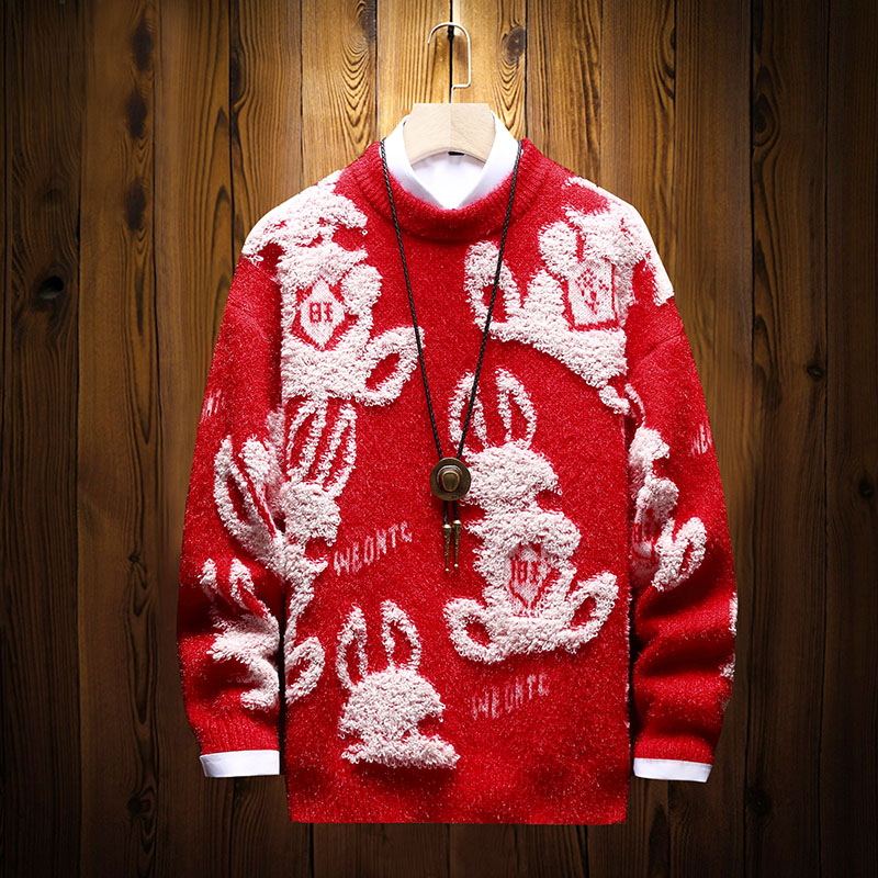 Mens Women Winter Christmas Sweater Mens Casual Loose Jacquard O-Neck Knitted Pullover Jumper High Street School Couple Sweater