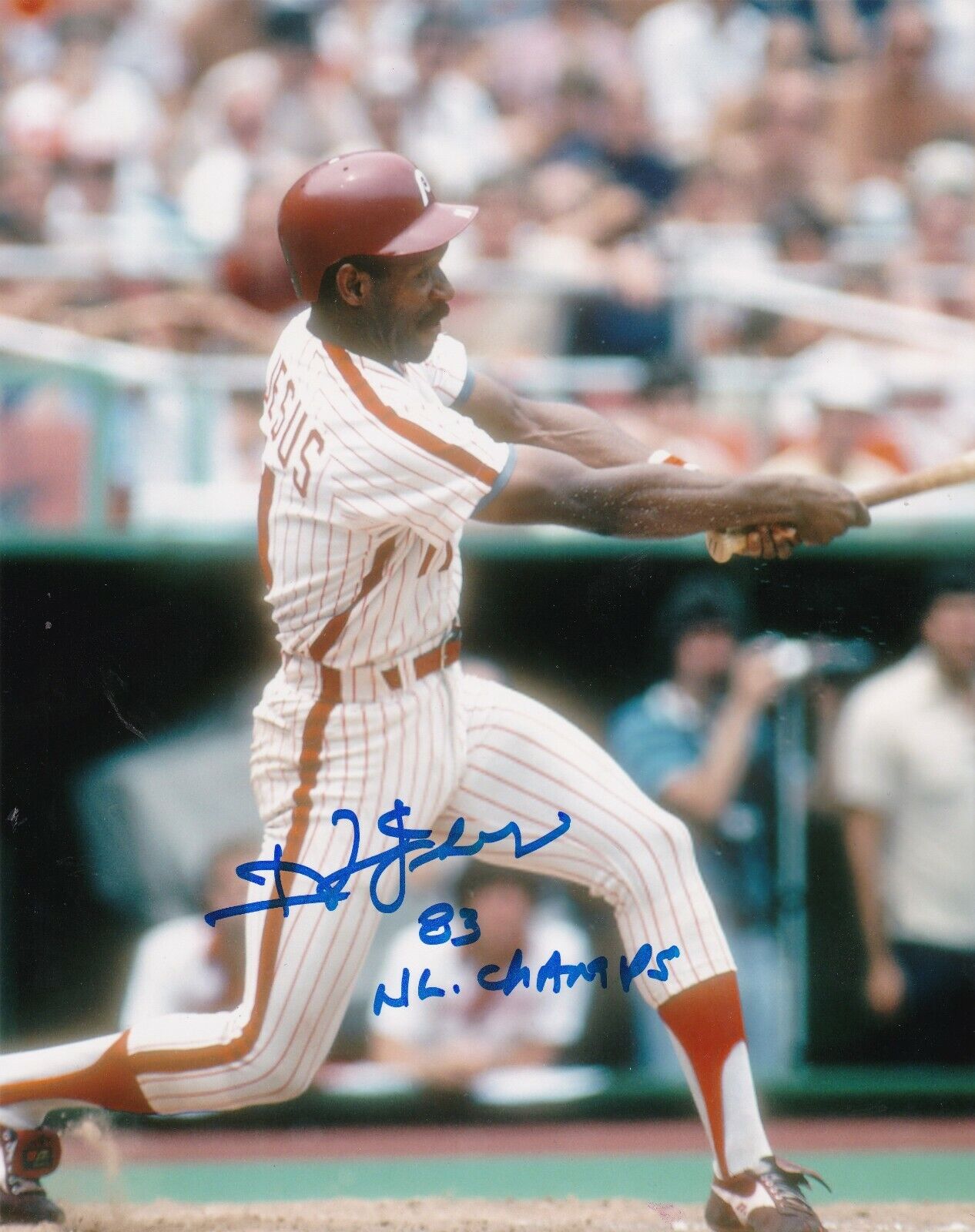 IVAN DEJESUS PHILADELPHIA PHILLIES 1983 NL CHAMPS ACTION SIGNED 8x10