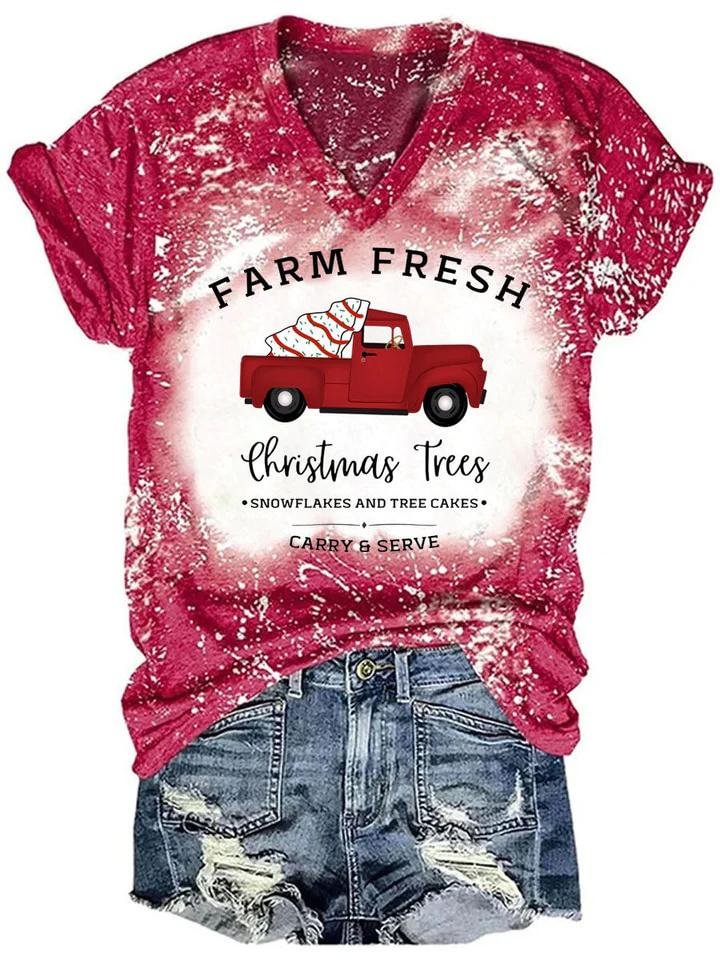 Christmas Tree Farm Tree Cake Tie Dye V-Neck T-Shirt