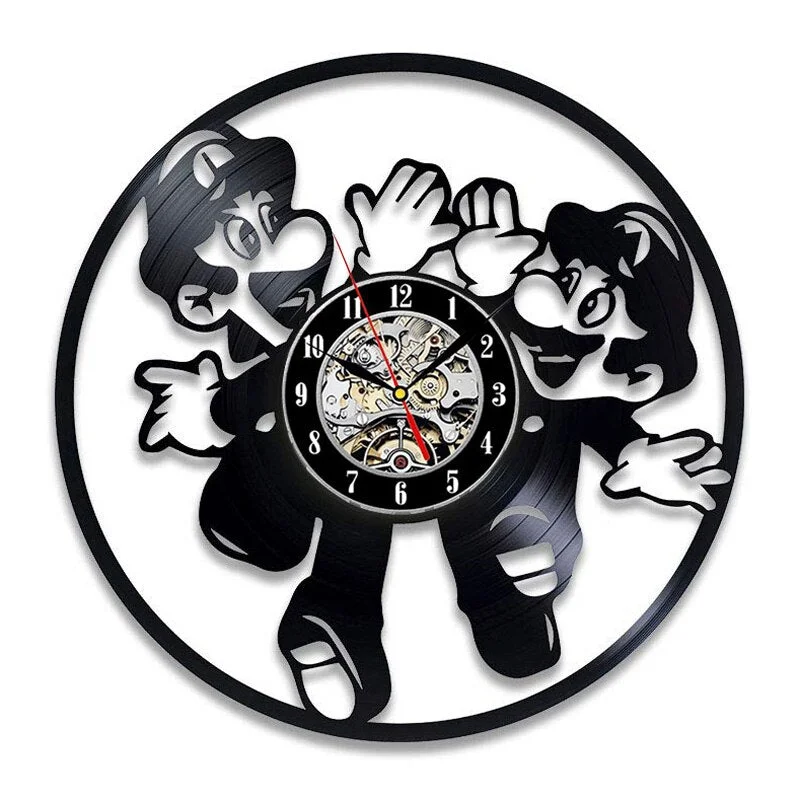 Super Mario Game Vinyl Record Wall Clock Modern Design Play Room 3D Hanging Clock Wall Watch Art Home Decor Gifts for Children