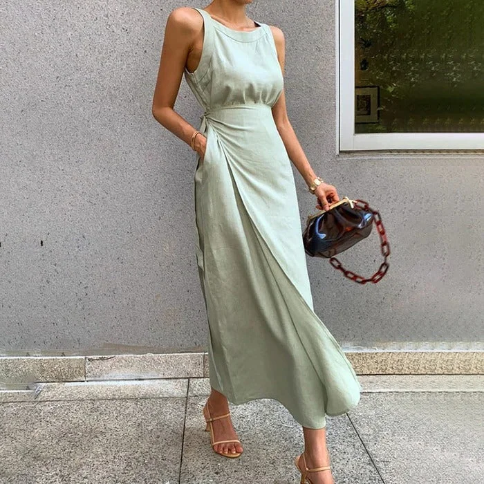 Vintage Sleeveless Plain Maxi Dress