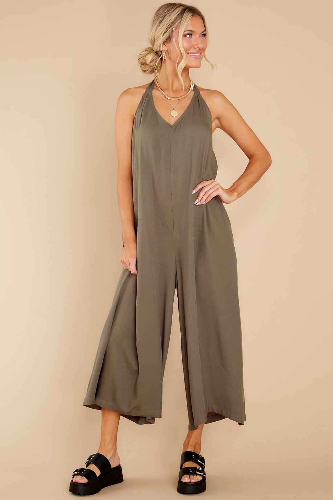 Here Forever Vintage Army Green Jumpsuit