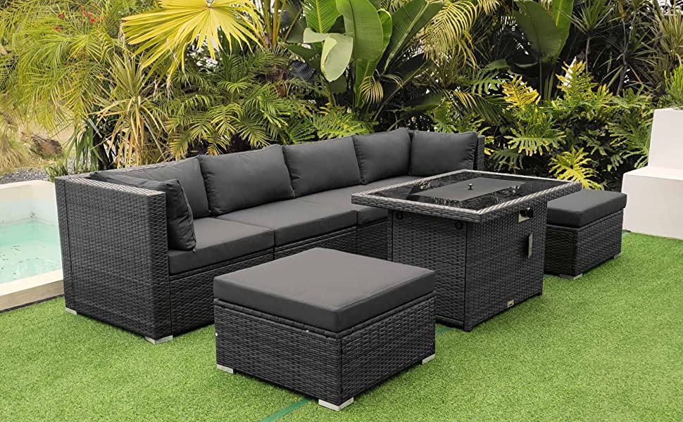 Outdoor sectional sofa sets patio sets covnersation furnitures with fire pit table gray