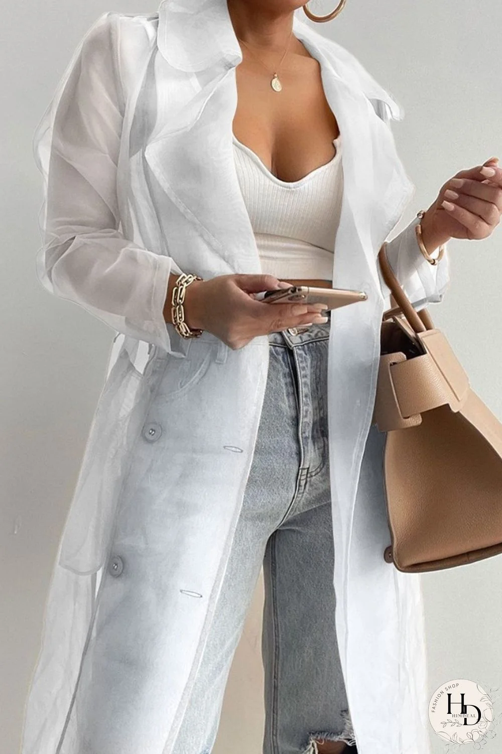 White Casual Solid Cardigan Turndown Collar Outerwear