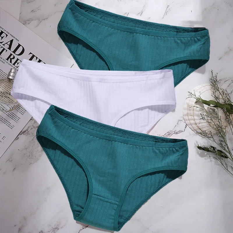 3PCS/Set Cotton Panties Women Underwear Sexy Lingerie Panties Female Lingerie Briefs Solid Color Panty Underpants Intimates