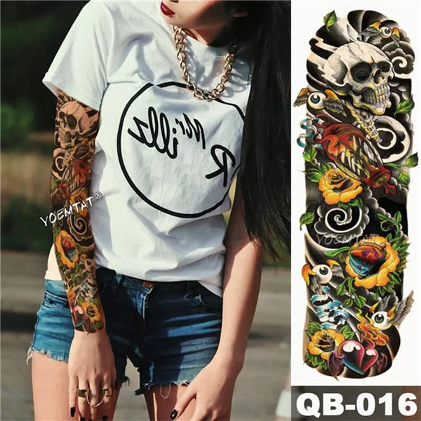 Large Arm Sleeve Tattoo Sketch Lion Tiger Waterproof Temporary Tatoo Sticker Wild Fierce Animal Men Full Bird Totem Tatto