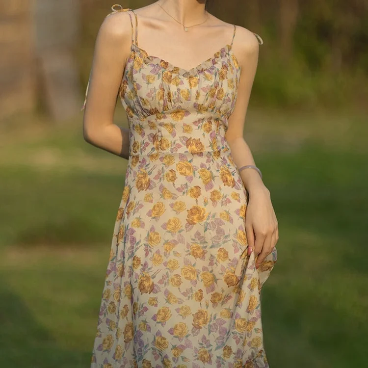 Fairy Tales Aesthetic Romantic Floral Print Slip Dress QueenFunky