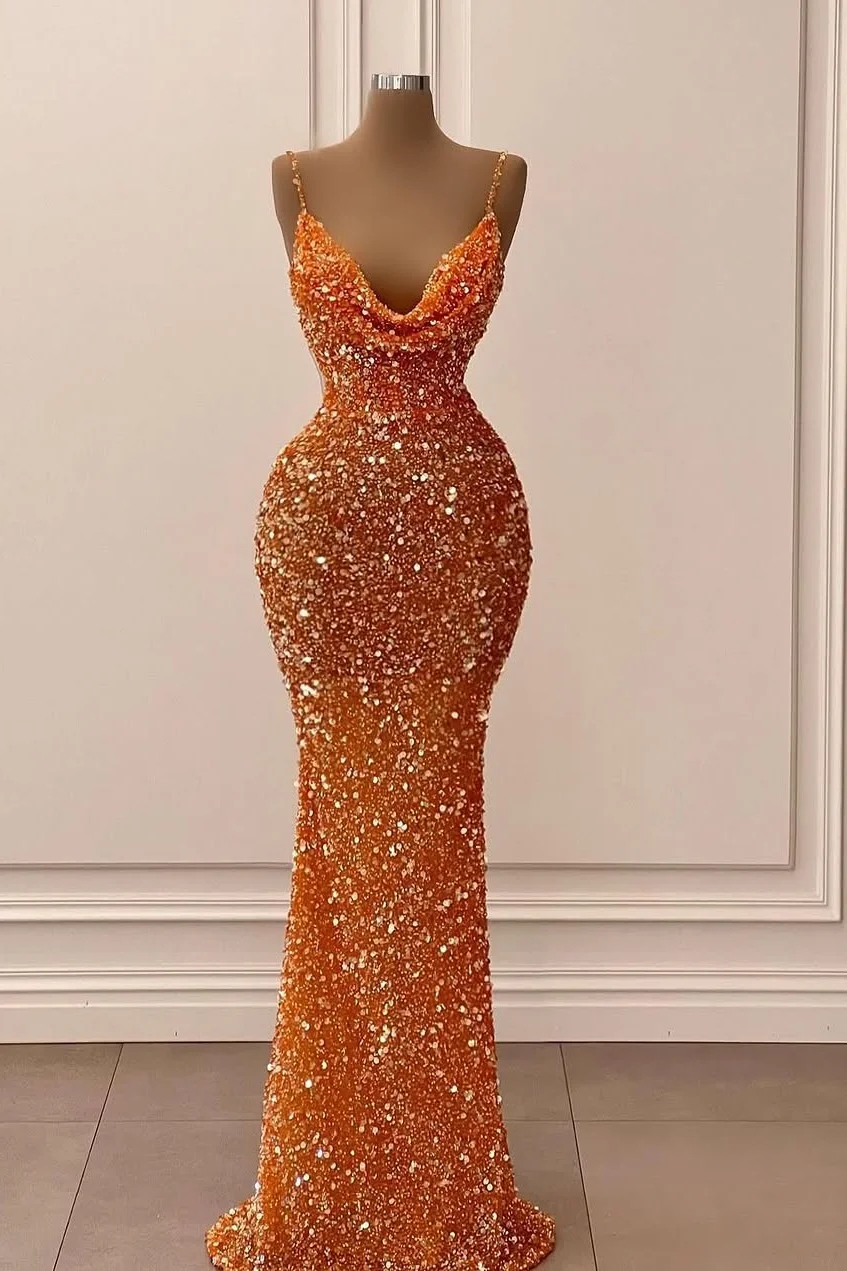 Daisda Sleeveless Spaghetti Straps Square Sequins Prom Dress