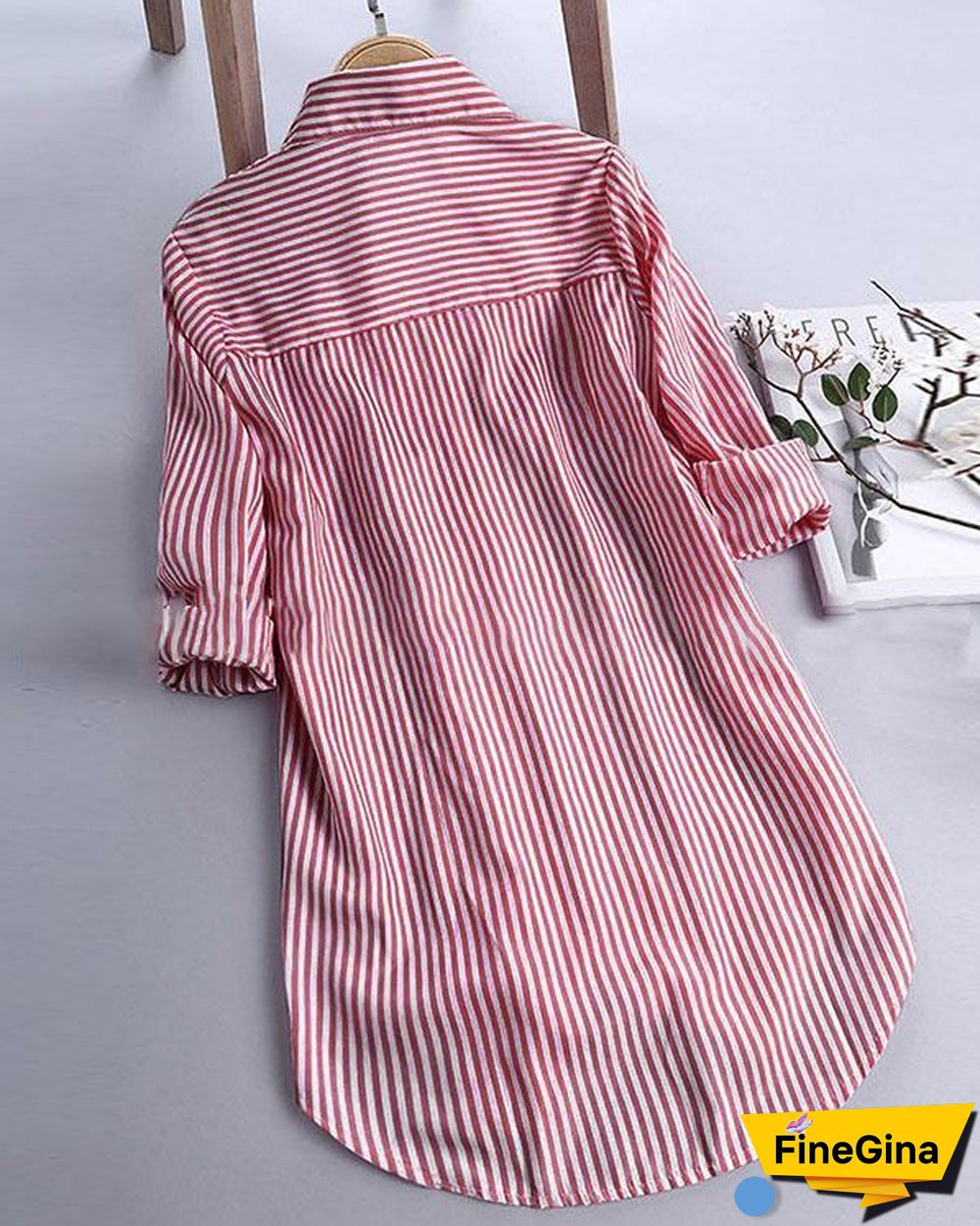 Chic Stripe Long Sleeve Turn-down Collar Loose Shirts