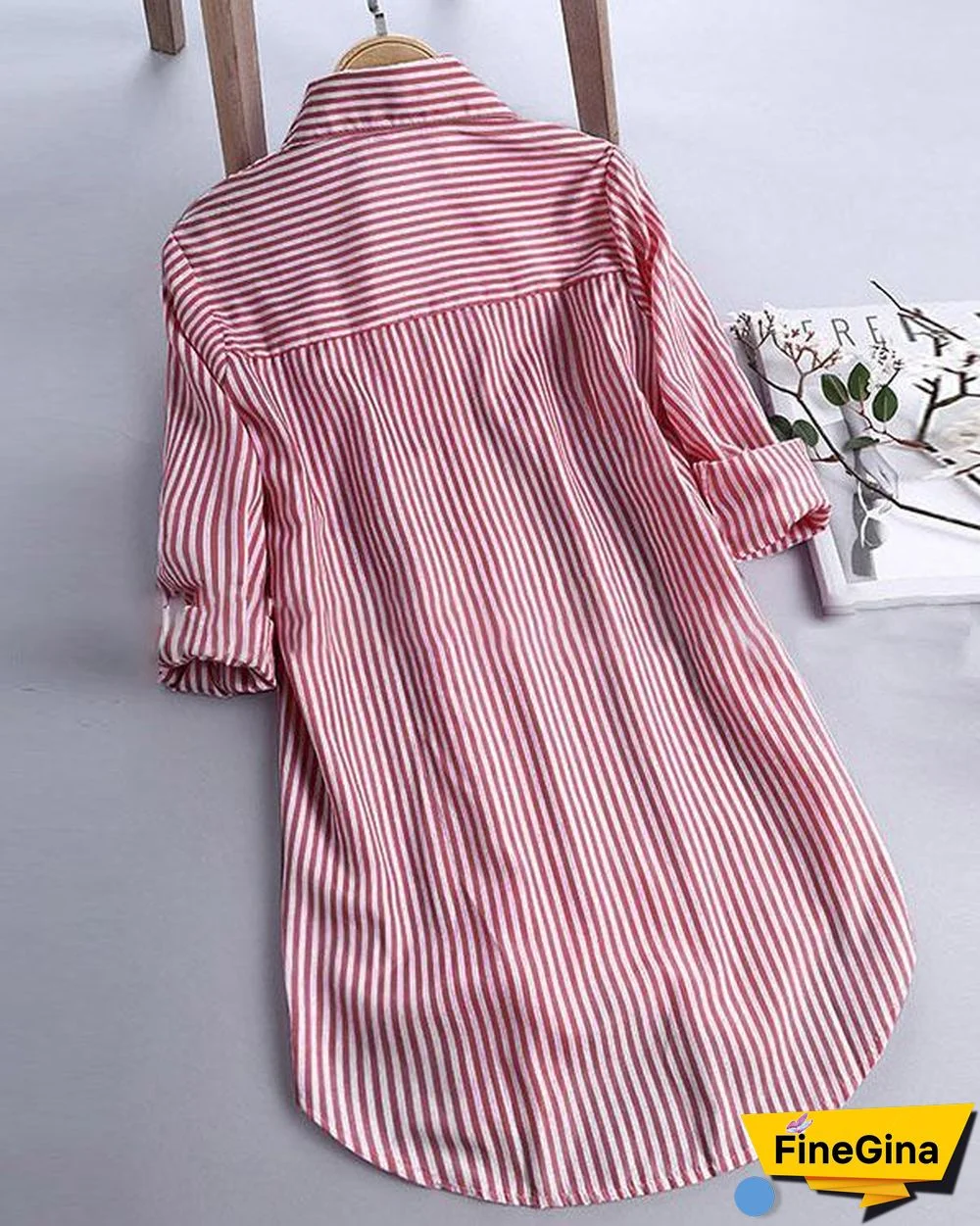 Chic Stripe Long Sleeve Turn-down Collar Loose Shirts