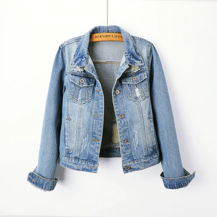 Long Sleeve Spring And Autumn Denim Jacket With Holes