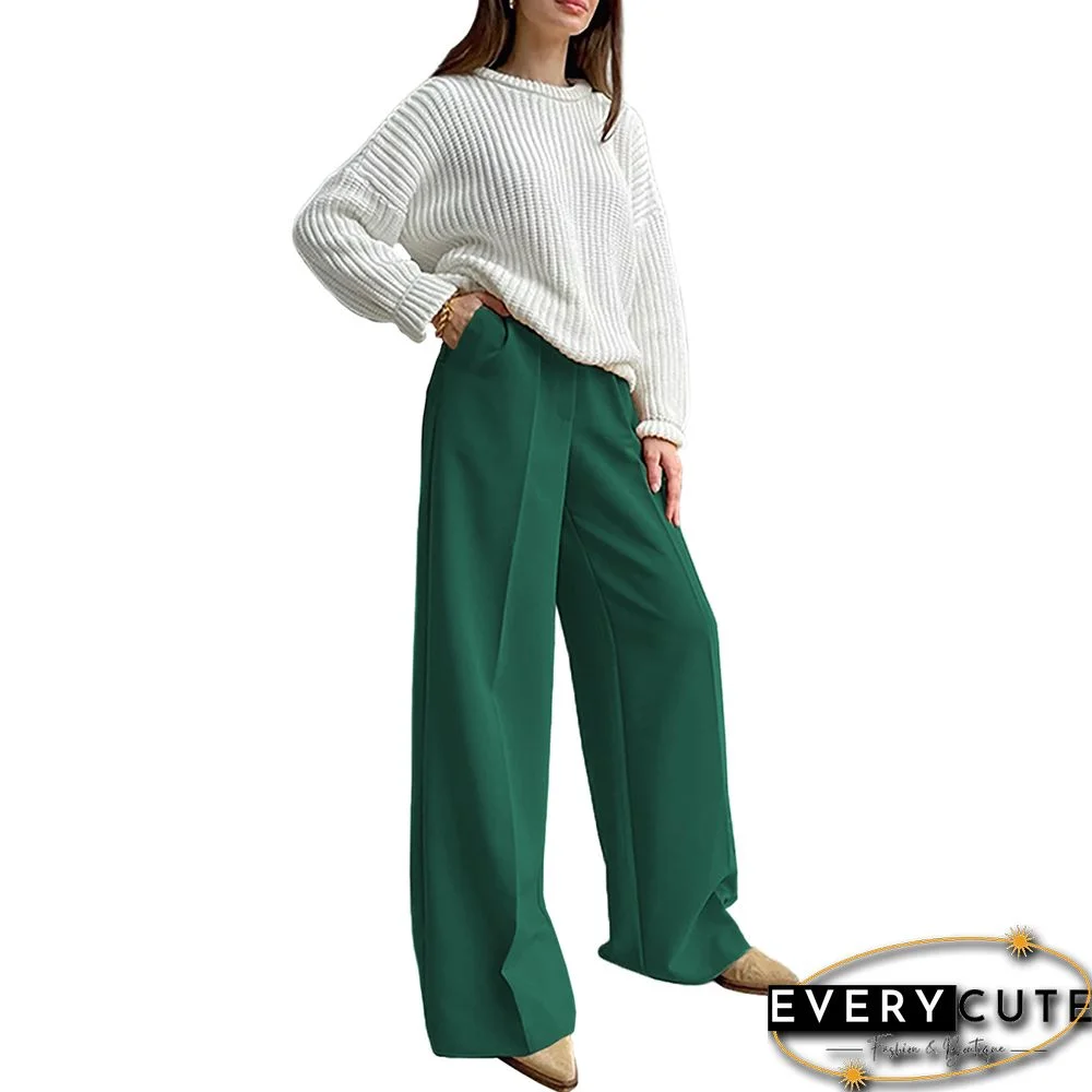 Green High Waisted Draped Wide Leg Pants