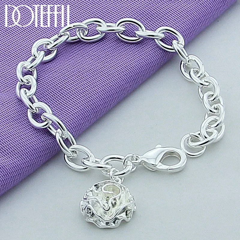 DOTEFFIL 925 Sterling Silver Rose Flower Pendant Bracelet For Woman Jewelry