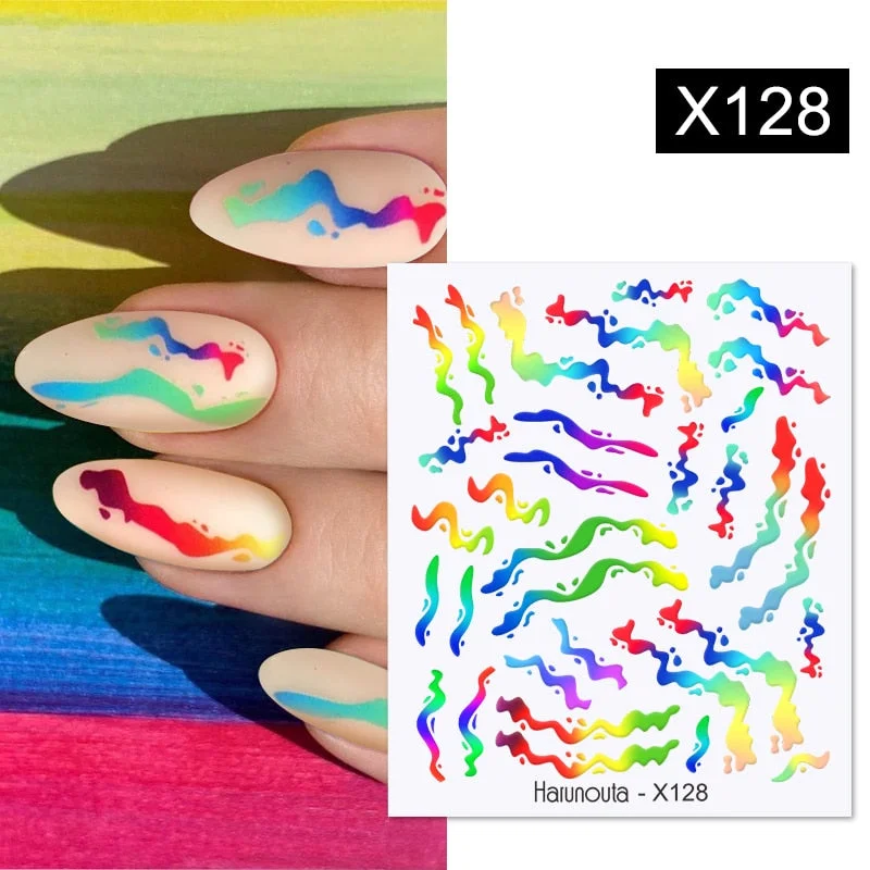 1PC Colorful Leaves Nail Water Decals Colorful Flower Leaf Water Transfer Sliders Nail Stickers For Nails Manicures Nail Wraps-Nail Inspo