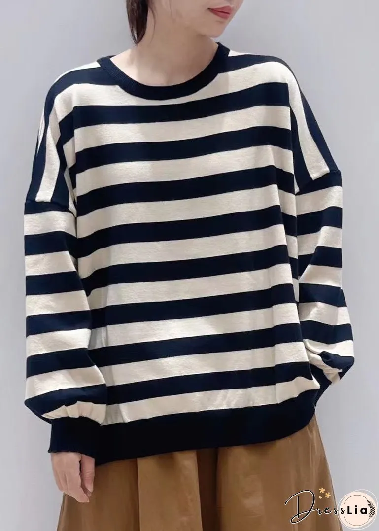 Italian Coffee Oversized Striped Cotton Sweatshirt Winter