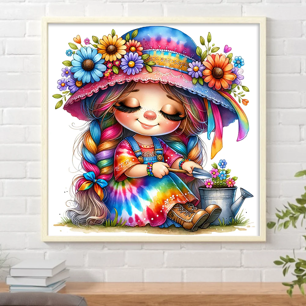 Full Round Diamond Painting 30*30cm - Gardening Girl