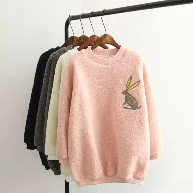 4 Colors Mori Girl Velvet Jumper With Little Rabbit Printing SP154071