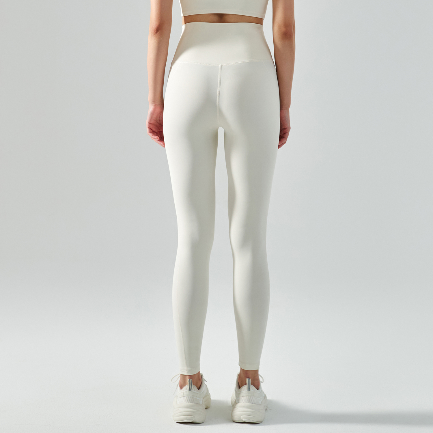 Hergymclothing Ivory White women's mid strength side cross widened waist tummy control moisture wicking traceless sports tight capri leggings for sale