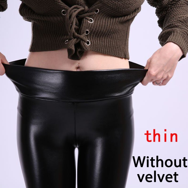 SVOKOR Women Winter Leather Pants High Waist Warm Velvet Pants Slimming Trousers Women Thick Stretch Pantalon Femme S-2XL