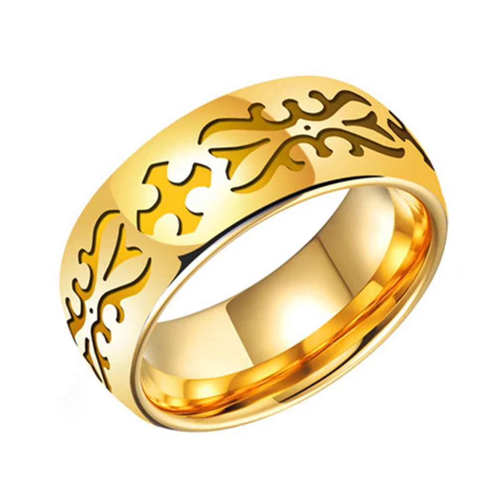 6MM 8MM Gold Tungsten Cross Flower Carving Top Wedding Bands