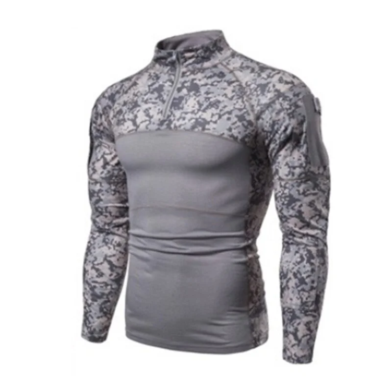 Pongl Camouflage Tactical Military t-shirt Men Clothing Combat Tee Shirt For Male Fashion Tight Stand Collar Combat Men's T-Shirt