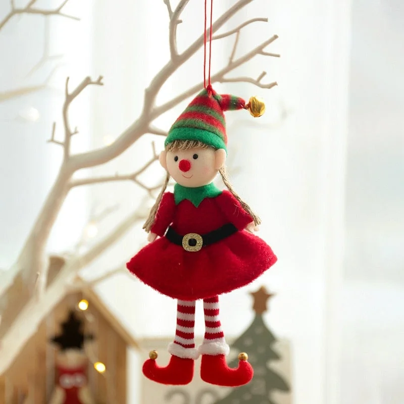 New Year 2022 Christmas Elf Doll Ornaments Xmas Tree Hanging Pendant Navidad 2021 Santa Kids Gift Christmas Home Decoration