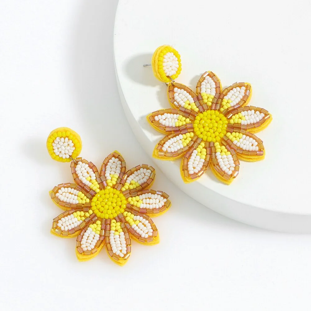 Dvacaman Sunflower Beaded Earrings for Women Fashion High Quality Handmade Beads Flower-Shaped Drop Earrings Party Jewelry Gifts