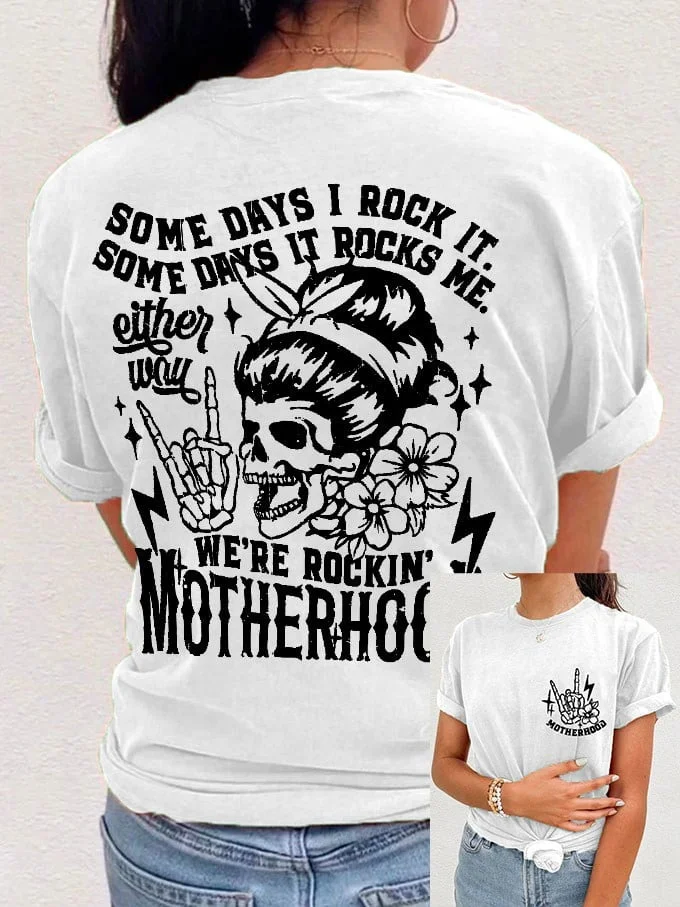 Women's Mother's Day We Are Rockin' Motherhood Printed T-shirt socialshop