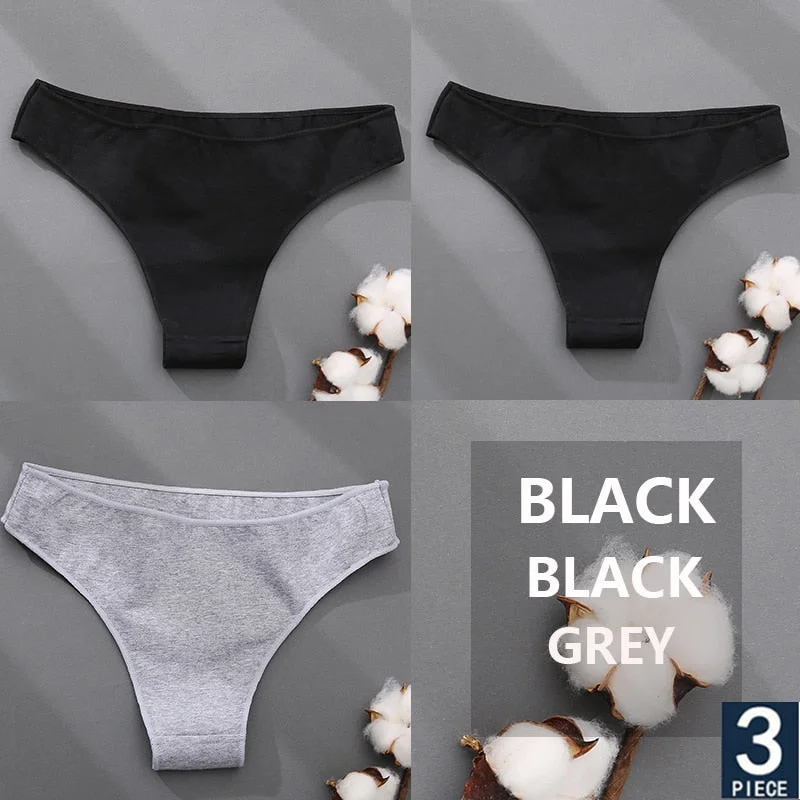 FINETOO 3PCS/Set Cotton Thong Women's Underwear M-XXL Woman Bikini Underpants Femme 7 Colors Breathable Girls Lingerie Panties