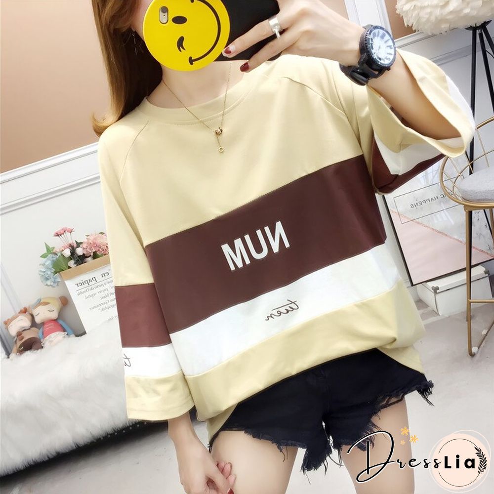 Summer Print Stripe T Shirt Women Long Sleeve Casual Elegant Ladies Tops O Neck Student Clothes Korean Street Wear New