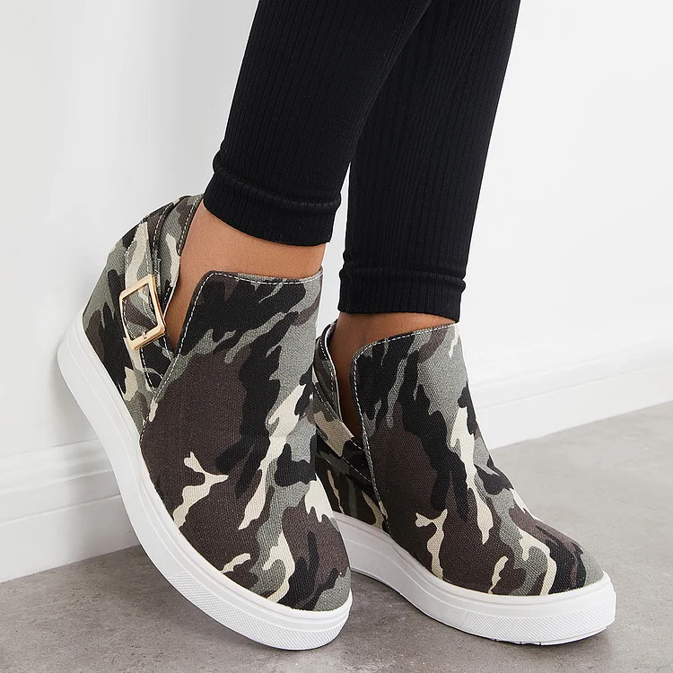 Camouflage Platform Hidden Wedge Sneakers Ankle Booties